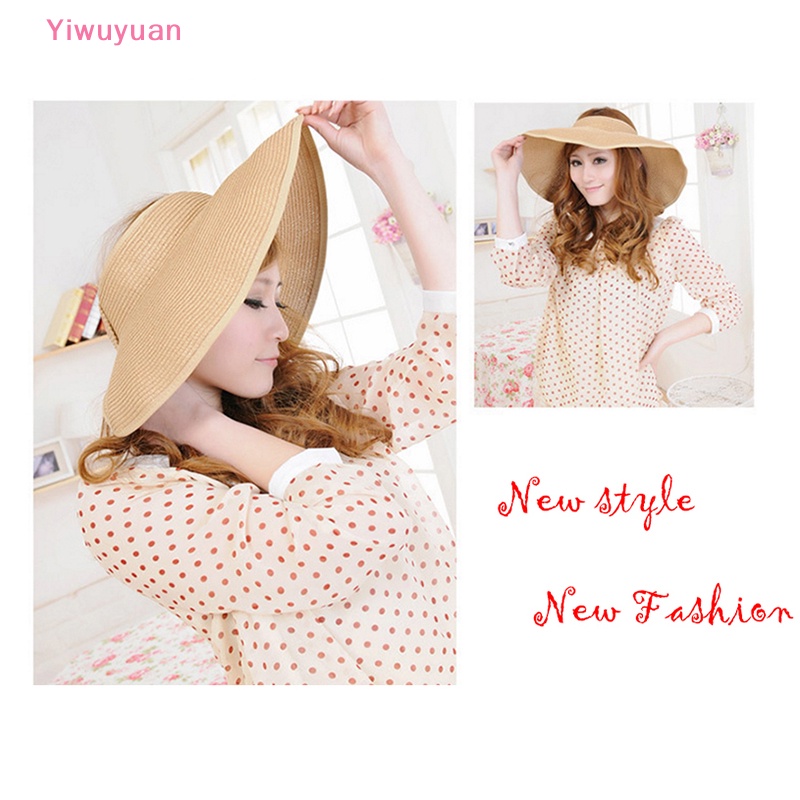 < Yiwuyuan > Mũ Rơm Rộng Vành Chống Nắng Đi Biển Mùa Hè Có Thể Cuộn Lên Dây Bện Cho Nữ