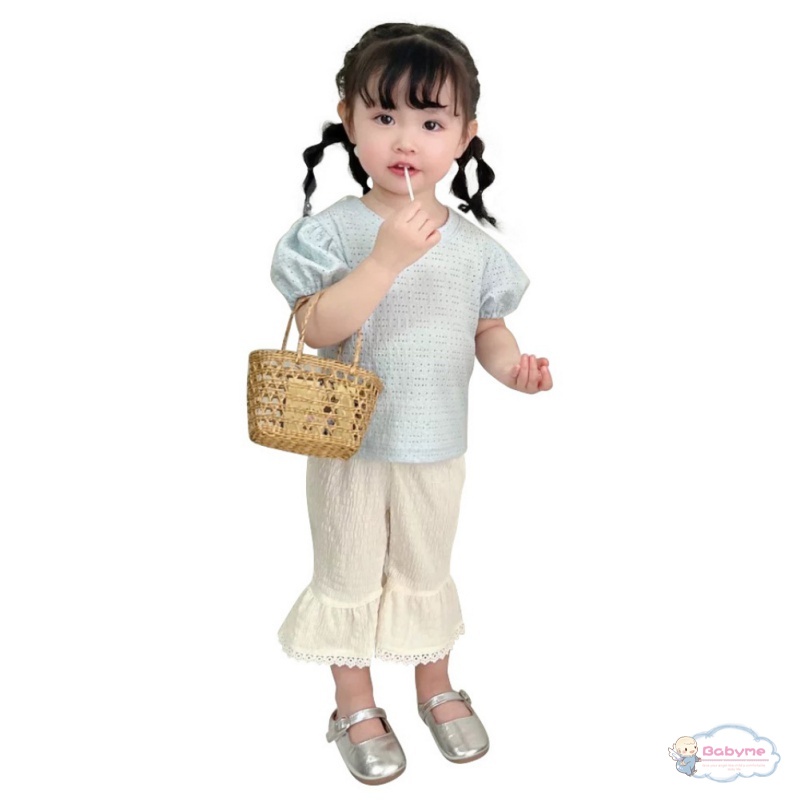 Bộ 2 Món Áo Thun Tay Ngắn + Quần Cotton Dáng Rộng Thời Trang Cho Bé Gái