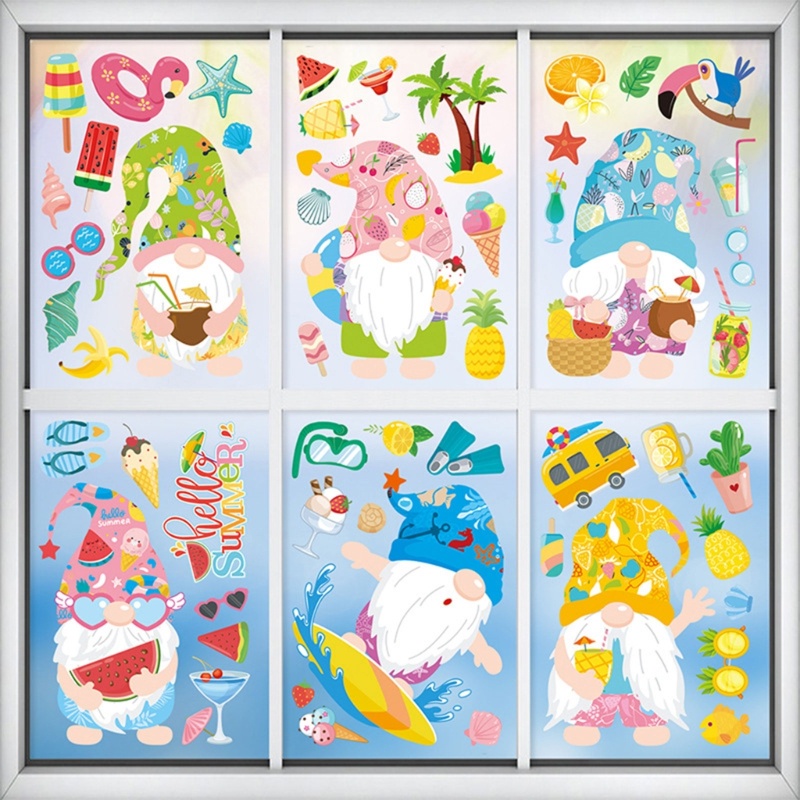 Whi Set 9 Tấm Đề Can Dán Cửa Sổ Tĩnh Điện Trang Trí Tiệc Mùa Hè Họa Tiết Chanh Dưa Hấu Mùa Hè