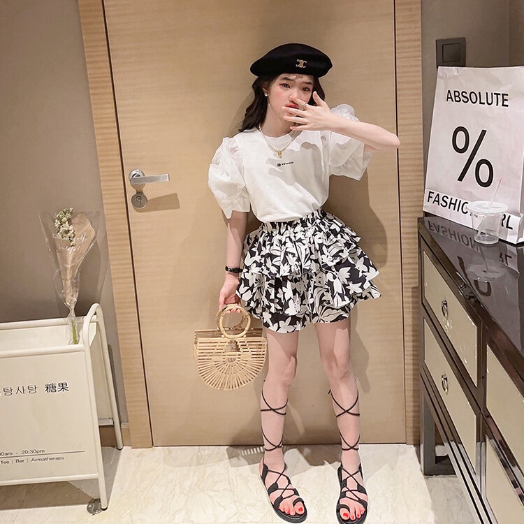 Set Áo Sơ Mi Tay Ngắn Và Chân Váy Ngắn Họa Tiết Hoa Phong Cách Phương Tây Thời Trang Mùa Hè Mới Cho Bé Gái