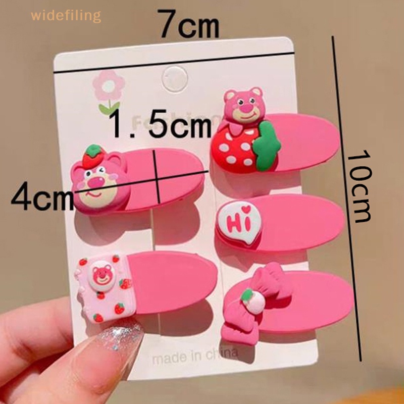 Bộ 5 Kẹp Tóc Họa Tiết Hoạt Hình Gấu Và Dâu Tây Dễ Thương Cho Bé Gái