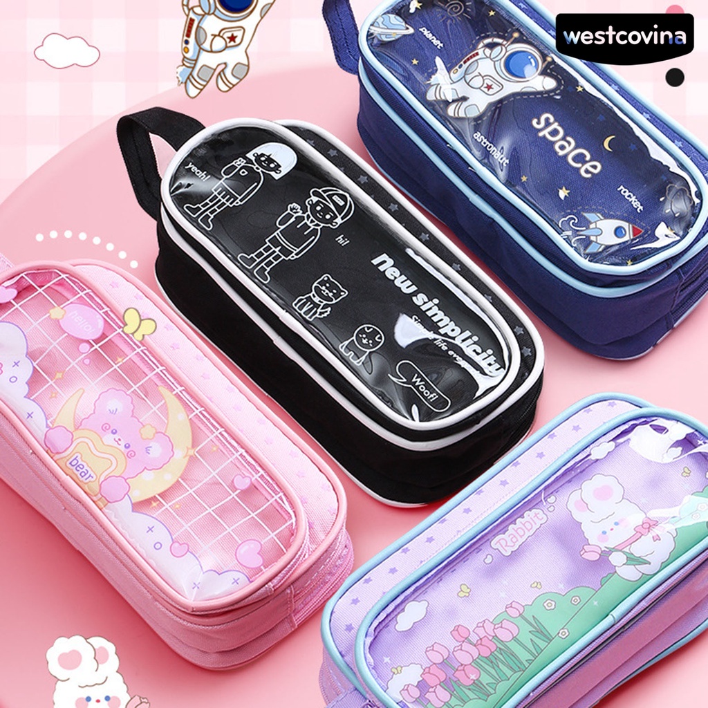 [COD]♪Túi Đựng Bút 3 Ngăn Bằng Vải Canvas Nhỏ Gọn Sức Chứa Lớn