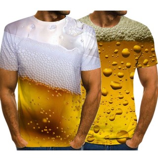 Men's T-shirt With Beer Print, Short Sleeve Tops