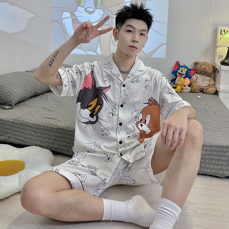 Bộ Đồ Ngủ Ngắn Tay Họa Tiết Hoạt Hình Thời Trang Mùa Hè Cho Nam
