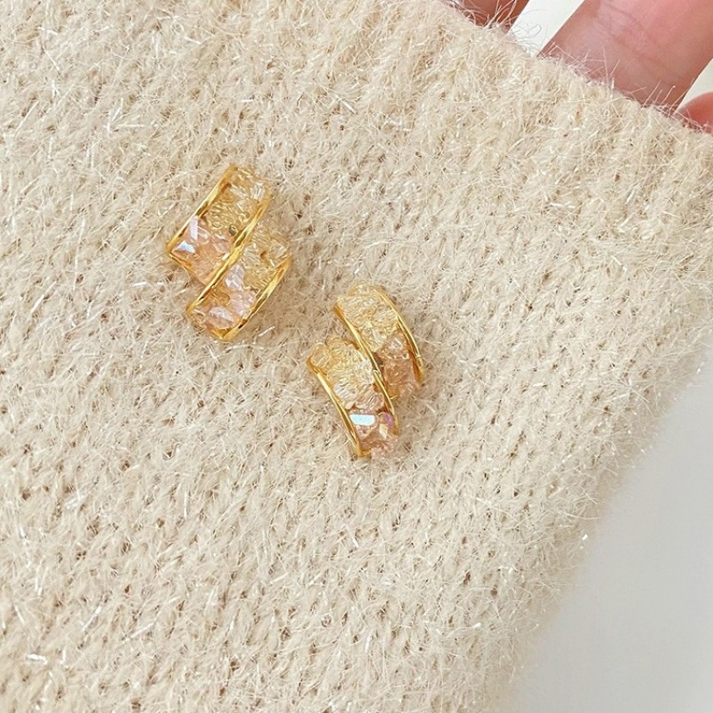 Khuyên Tai Hình Học Nhỏ Đính Đá zircon Màu Sâm Panh Thiết Kế Thời Trang Mới 2023 Dành Cho Bạn Nữ