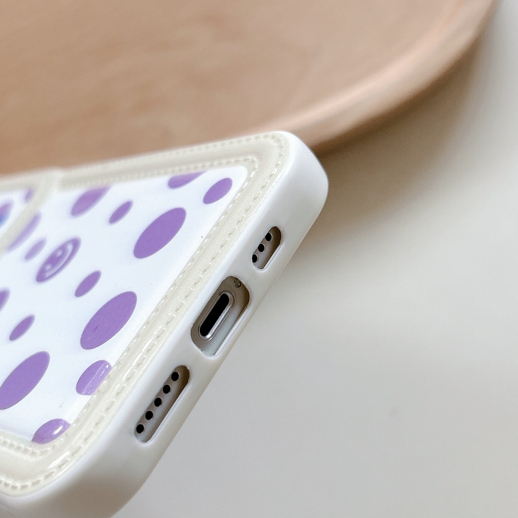 Ốp Điện Thoại TPU Dẻo Họa Tiết Chấm Bi Màu Tím Kèm Ngăn Đựng Thẻ Chống Rơi Cho iPhone11 12 13 14 Pro Max