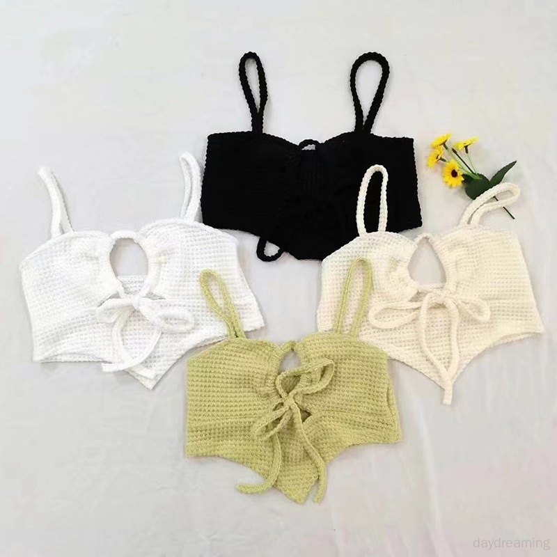 Áo Croptop Sát Nách Dệt Kim Màu Trơn Dáng Ôm Phối Ren Lỗ Lưới Thời Trang Quyến Rũ Cho Nữ