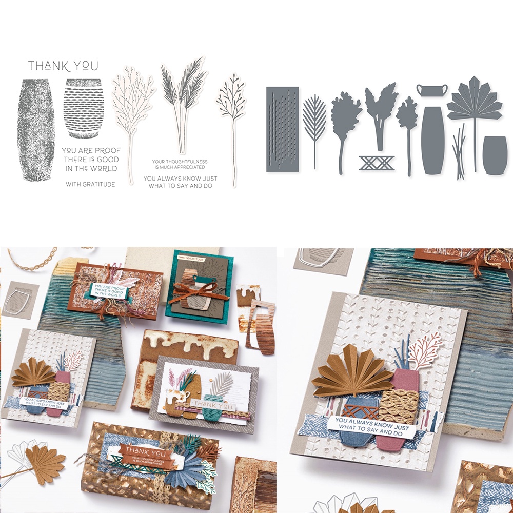 Khuôn Thép Carbon Cắt Hình Lá + Con Dấu Dập Nổi Trang Trí Album Ảnh Diy