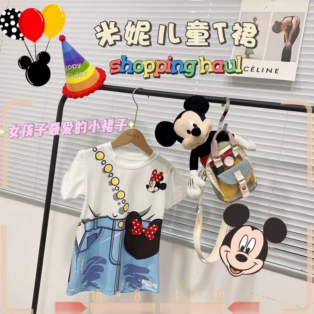 Đầm Thun Tay Ngắn In Hình Chuột Minnie Phong Cách Đường Phố Thời Trang Mùa Hè Cho Bé Gái