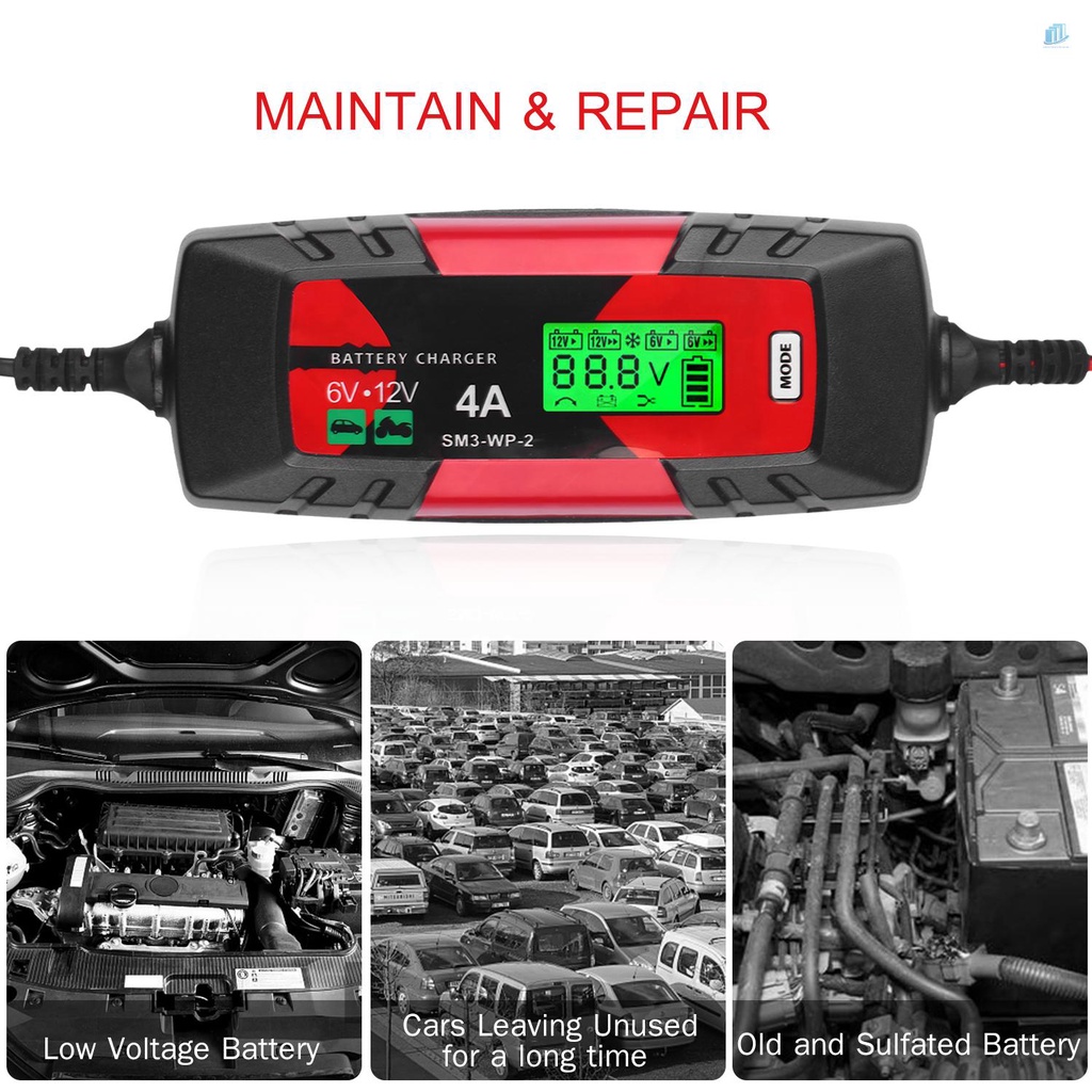 Thiết Bị Sạc Pin Tự Động Thông Minh 6V / 12V 4Amp Màn Hình LCD Cho Xe Hơi / Xe Máy / Tàu Thuyền