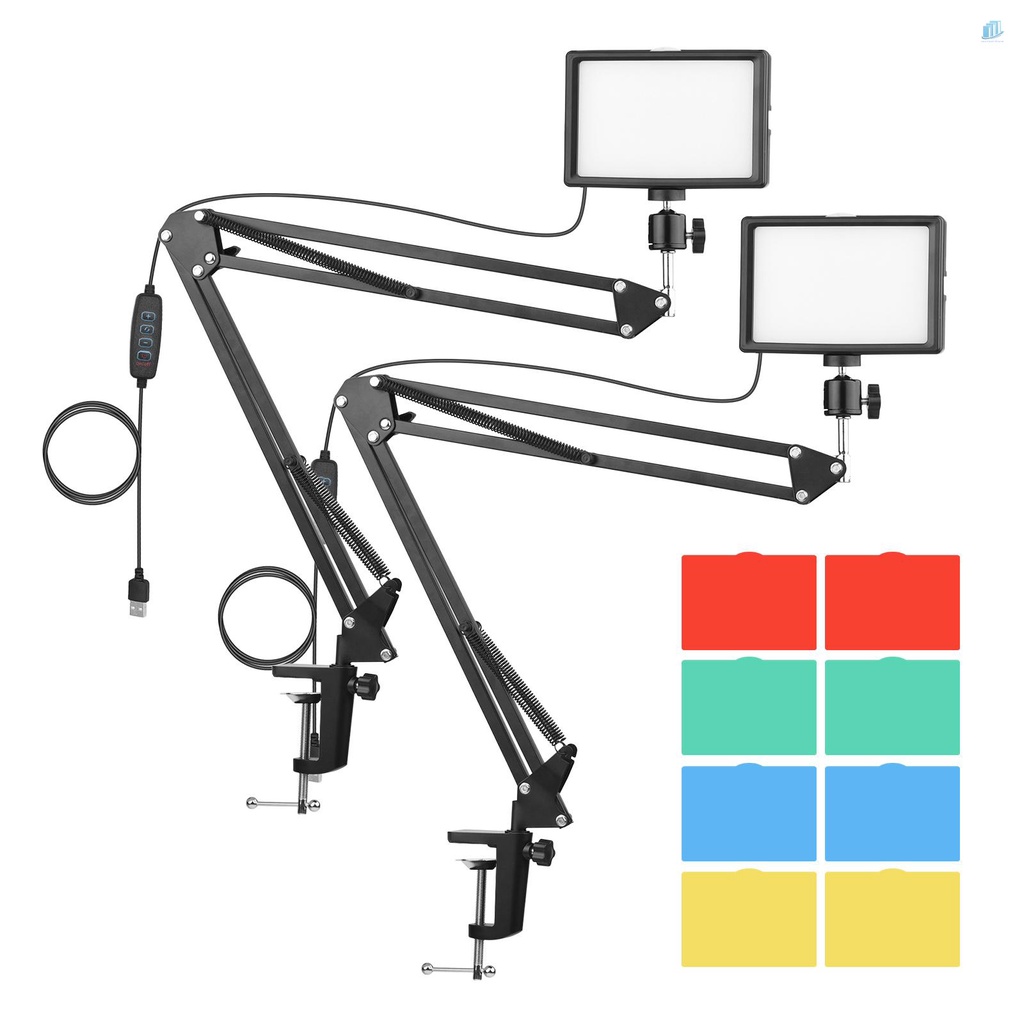 Đèn LED USB Để Bàn 2 * 3200K-5600K + 2 * Giá Đỡ Bằng Kim Loại 2 * 360 Độ Chuyên Dụng° Đầu Bi Xoay + 10 * Colo Có Thể Xoay Được + 10 * Colo