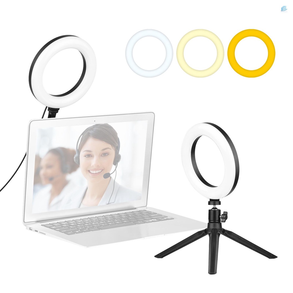 ANDOER Vòng Đèn LED 6 Inch 3 Chế Độ Ánh Sáng 3200K-5600K Cổng USB Có Giá Đỡ Cho Laptop