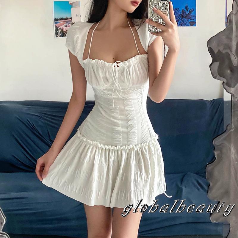 Đầm Ngắn Tay Ôm Dáng Kiểu Dây Rút Thời Trang Mùa Hè Cho Nữ