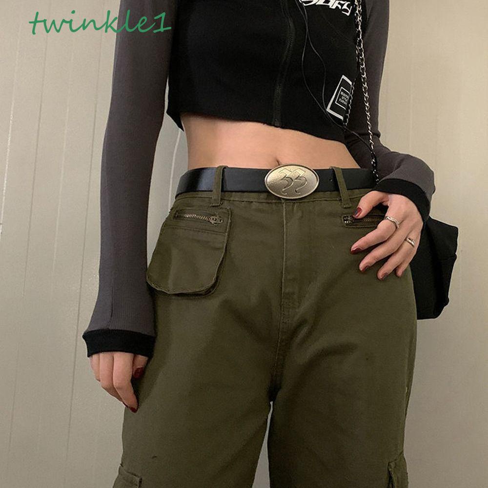 Thắt Lưng Da PU Khóa Oval Đính Đá Lấp Lánh Thời Trang Cho Nữ