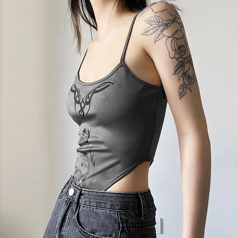 [F &amp; X] Áo Hai Dây Dáng Ngắn In Hình Cô Gái Nóng Bỏng Phong Cách Retro Đường Phố Cá Tính