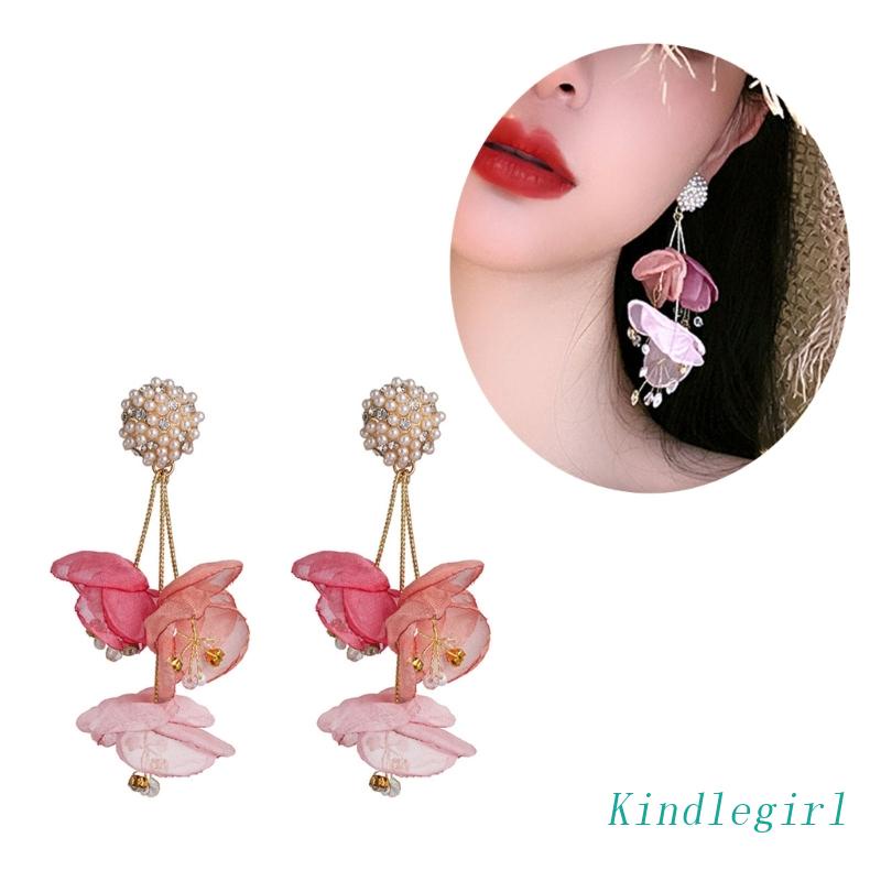 Bông Tai Dáng Dài Hình Cánh Hoa Phối Ren Thời Trang Sang Trọng Cho Nữ