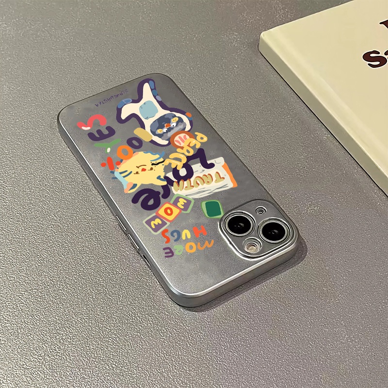 Vỏ mềm tương thích cho IPhone 11 12 13 14 Pro Max XR X 7 8 Plus XS Max SE 2020 Vỏ điện thoại silicon đáng yêu sang trọng Vỏ mạ điện màu bạc