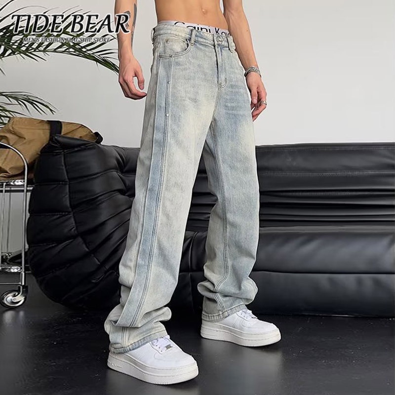 TIDE BEAR Quần Jeans Dài Ống Đứng Thời Trang Đường Phố vintage Nhật Bản Cho Nam Nữ