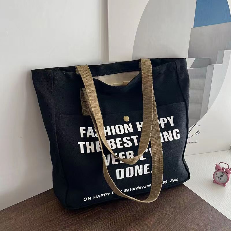 Túi Tote Canvas Sức Chứa Lớn In Chữ Thời Trang Hàn Quốc Cho Nữ HZFTR0561