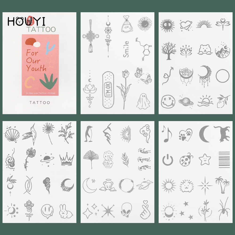 Set 5 Tấm Hình Xăm Dán Tạm Thời Họa Tiết Hoạt Hình 77 Phong Cách Đơn Giản