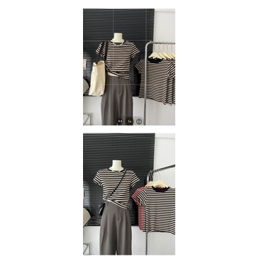 Áo Thun Cotton Ngắn Tay Họa Tiết Kẻ Sọc Màu Trơn Mẫu Mới 2023 Thời Trang Mùa Hè Cho Nữ