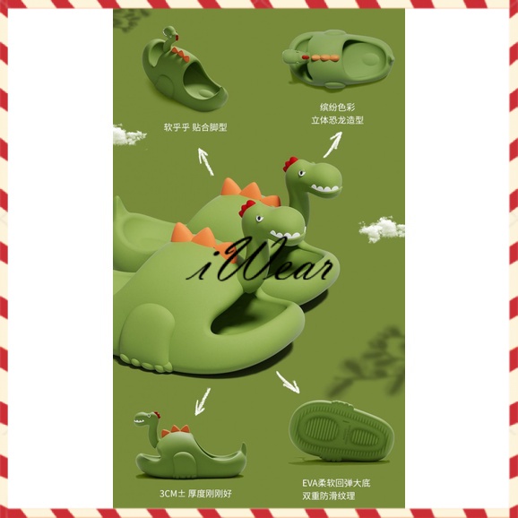 Dép khủng long cho bé trai, Dép chống trơn trượt trong nhà mùa hè, đáy dày dép ngoài trời dễ thương, dép cha mẹ và con cái trong phòng tắm cho phụ nữ