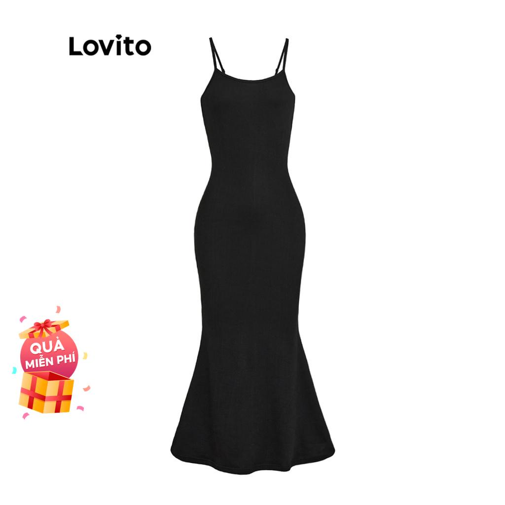 Đầm Suông Lovito Dáng Ôm Dáng Ôm Dáng Dáng Đuôi Cá Có Khóa Điều Chỉnh Thường Ngày Cho Nữ L36AD011 (Đen)