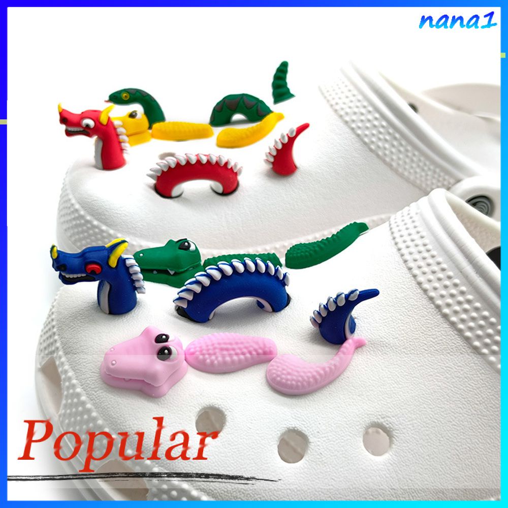 1 Bộ Phụ Kiện Trang Trí Giày Crocs Bằng PVC Họa Tiết Rồng Hoạt Hình Vui Nhộn Phù Hợp Làm Quà Unisex