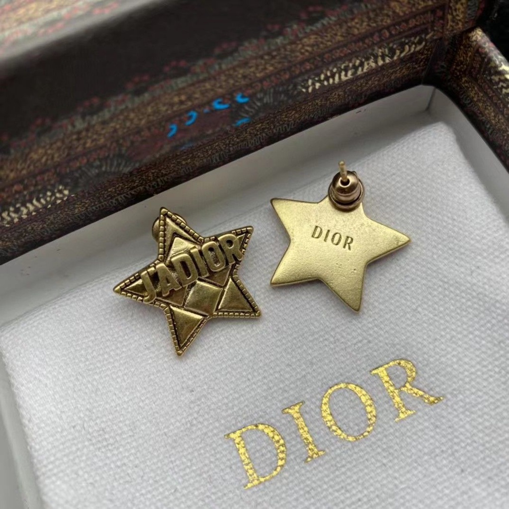 Dior_Hàng Có Sẵn Khuyên Tai Kim Bạc Hình Ngôi Sao Năm Cánh Chữ D Chất Lượng Cao Màu Sắc Nhanh Chóng Phong Cách Vintage Cho Nữ