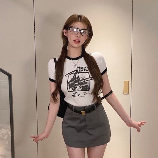 Áo thun COZOK ngắn tay dáng ôm in họa tiết thời trang cổ điển cá tính