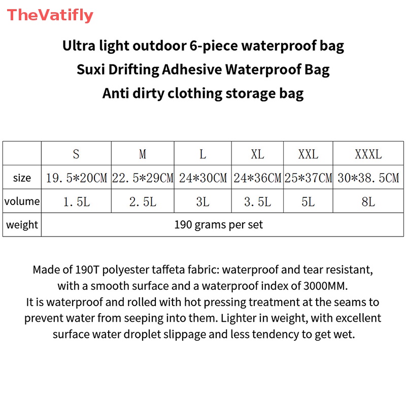Bộ 6 Túi Khô Chống Thấm Nước Dùng Để Đựng Đồ Chèo Thuyền Kayak / Sông Tiện Dụng