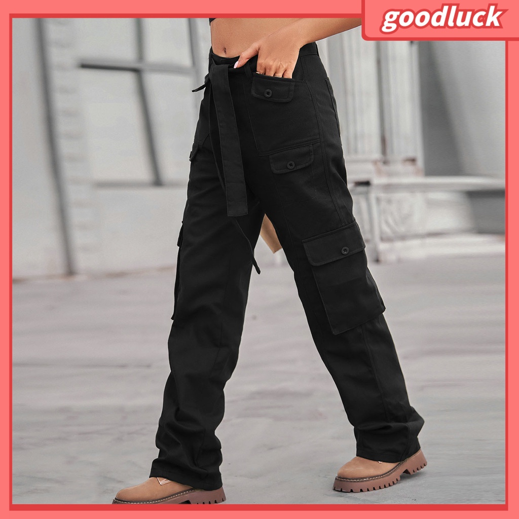 Quần Yếm Denim Dáng Rộng Có Dây Điều Chỉnh Nhiều Túi Màu Sắc Trơn Cổ Điển Đường Phố Cho Nữ