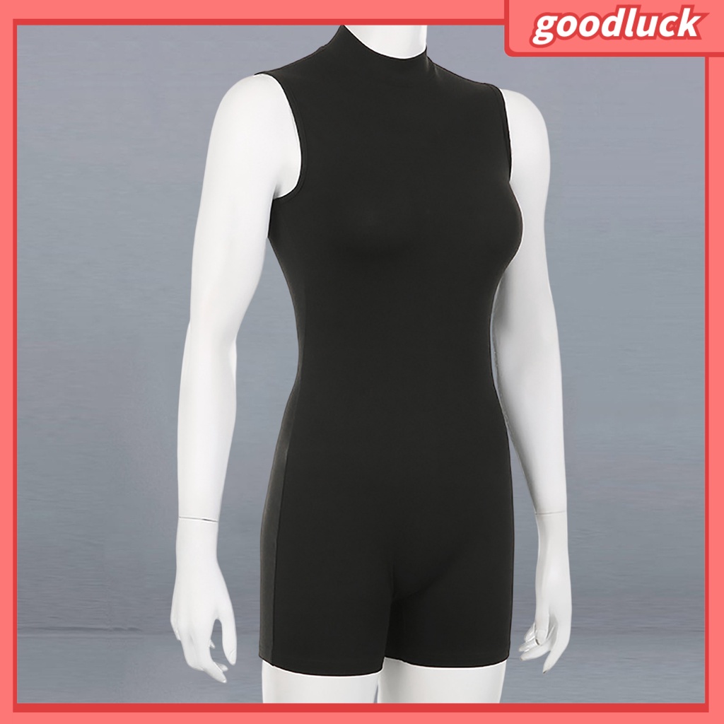 Bộ Áo Liền Quần Cổ Cao Không Tay Lưng Cao Dáng Ôm Phối Khóa Kéo Màu Trơn Thời Trang Tập Yoga Cho Nữ