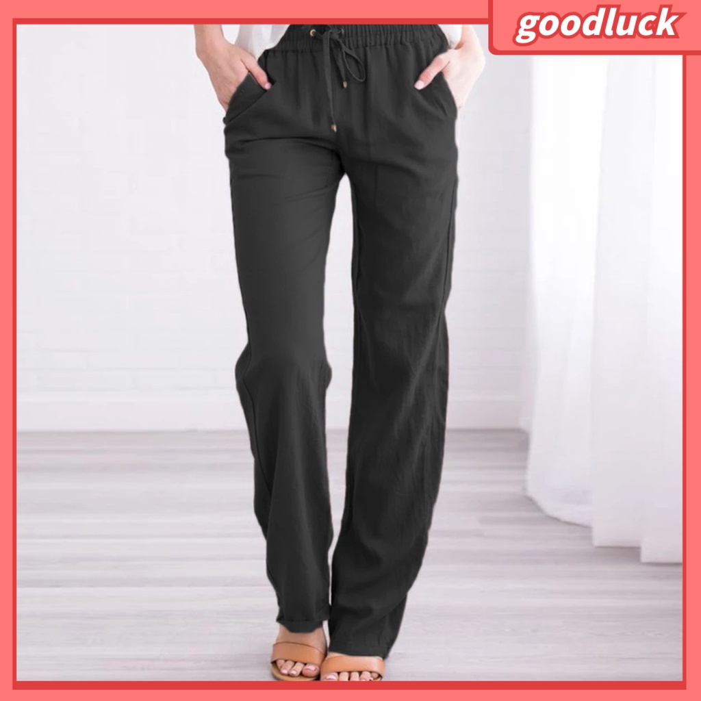 Quần Dài Lưng Thun Màu Trơn Thoáng Khí Thời Trang Mùa Hè Cho Nữ