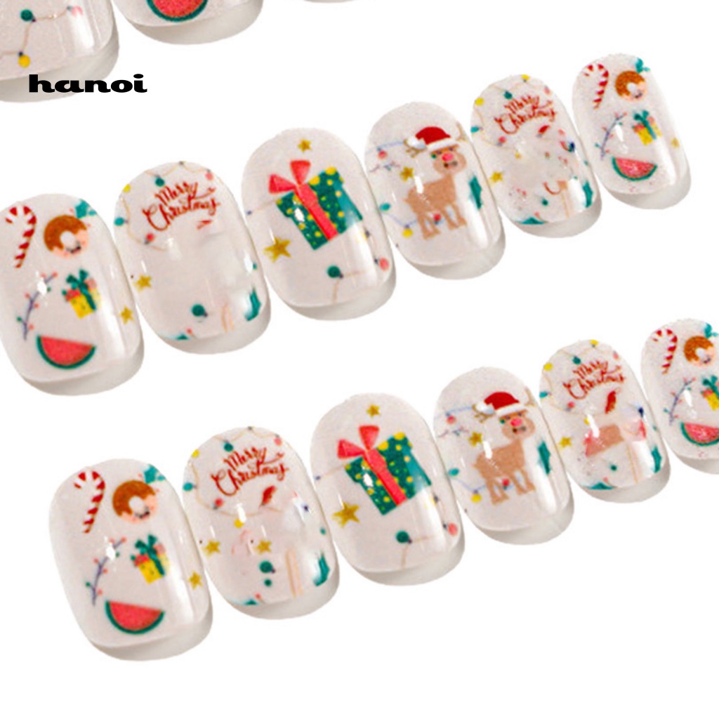Set 24 Móng Tay Giả Che Phủ Toàn Diện Tự Dính DIY Phong Cách Giáng Sinh Cho Bé