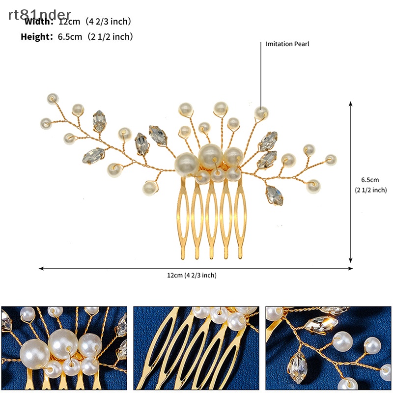 Lược Cài Tóc Hình Hoa Lá Đính Ngọc Trai Cho Cô Dâu