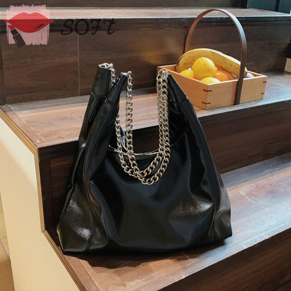 Túi Da Pu Đeo Chéo Màu Trơn Phối Dây Xích Thời Trang