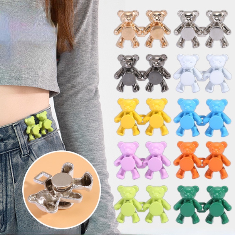 1 Cặp Nút Bấm Điều Chỉnh Được Nhiều Màu Sắc Hình Chú Gấu Dễ Tháo Rời Tiện Dụng