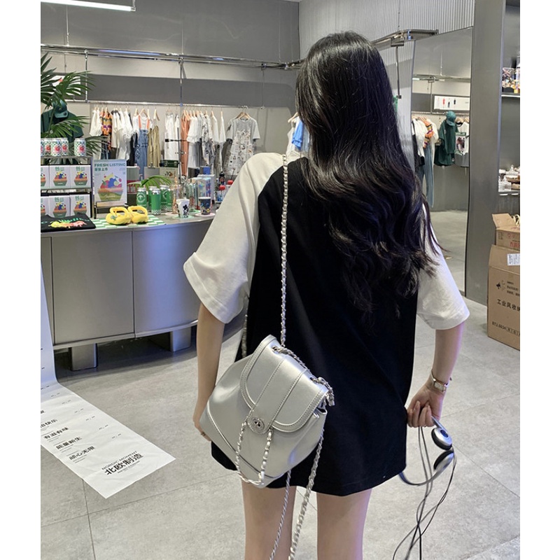 Áo Thun Ngắn Tay Cổ Tròn Dáng Rộng In Họa Tiết Hoạt Hình Phối Màu Cá Tính