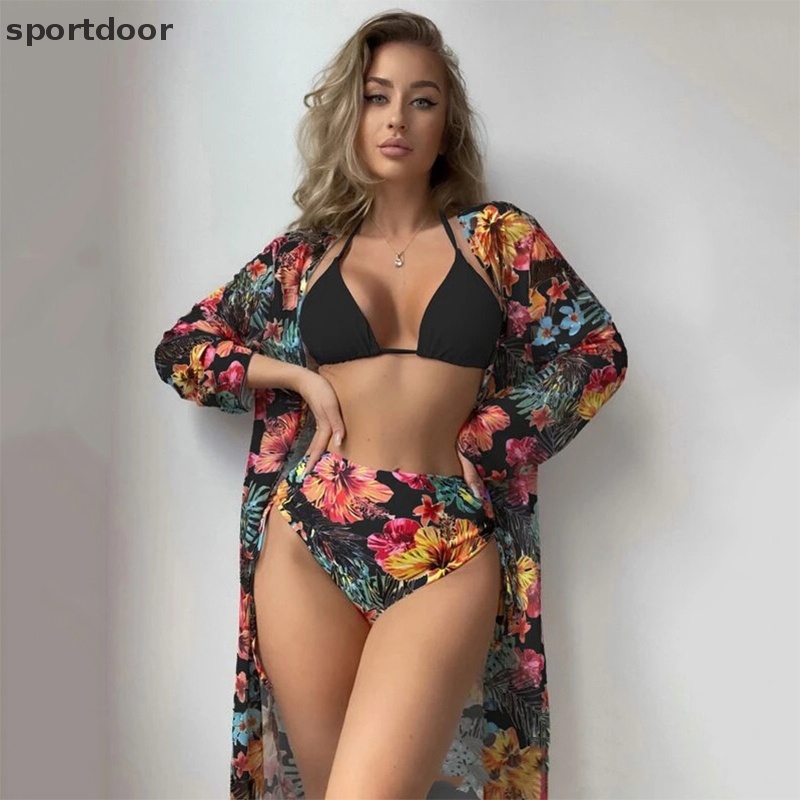 [sportoutdoor] Bộ Đồ Bơi Ba Mảnh Lưới In Họa Tiết Gợi Cảm Chống Nắng Đi Bơi Mùa Hè Cho Nữ [out]