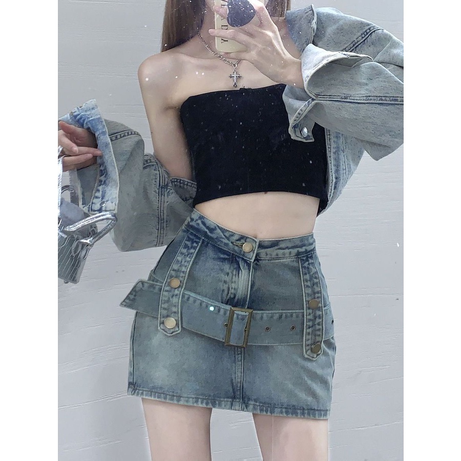 Chân váy Chân váy jean Chân Váy Bò váy nữ Chân Váy Chữ A set váy 2023 New Style MA1012