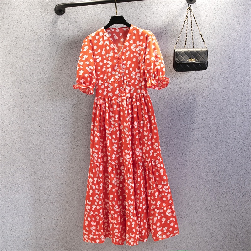 NRVP Đầm Dài Tay Ngắn In Hoa Độc Đáo Thời Trang Mùa Hè Hàn Quốc 2023 Dành Cho Bạn Nữ