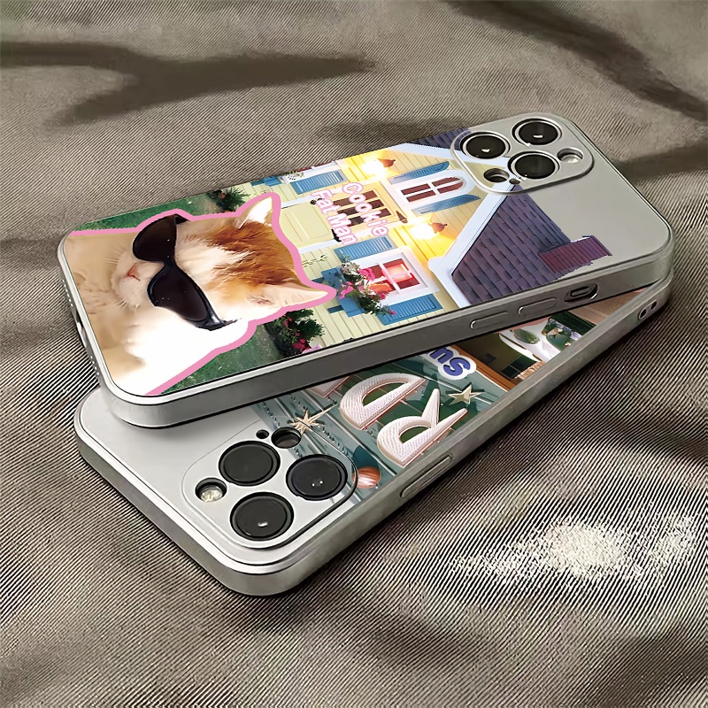Ốp Điện Thoại TPU Silicone Mềm Mạ Điện Chống Sốc In Hình Chó Mèo Cho IPhone 14 13 11 12 Pro Max XS XR X 8 + 7 6S Plus