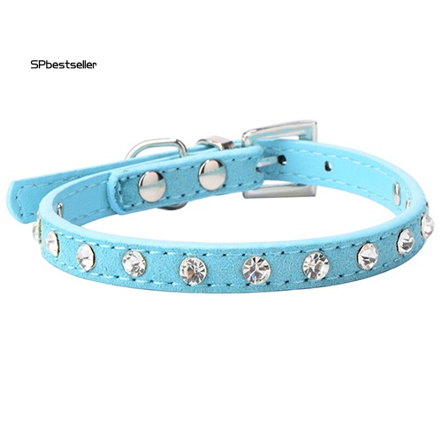 Vòng Cổ Da Lộn Đính Đá Nhân Tạo Màu Trong Suốt Dễ Điều Chỉnh Thời Trang Cho Thú Cưng