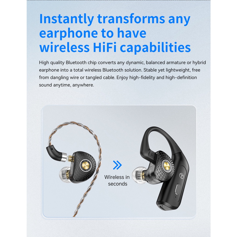 TRN BT20XS Wireless Bluetooth 5.3 HIFI EarphoneS Module Wireless Upgrade Cable 2PIN/MMCX Connector Replaceable plug Ear Hook