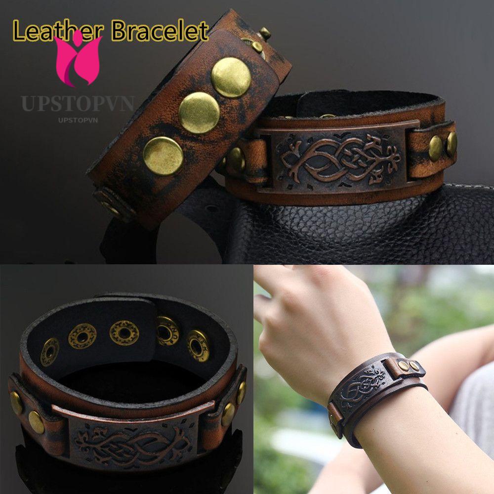 Vòng Tay Da Bản To Đính Khóa Hợp Kim Cho Nam Và Nữ