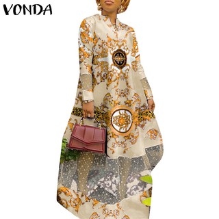 Đầm Chữ A Tay Dài Cổ Chữ V In Họa Tiết Phong Cách Vintage Dành Cho Nữ