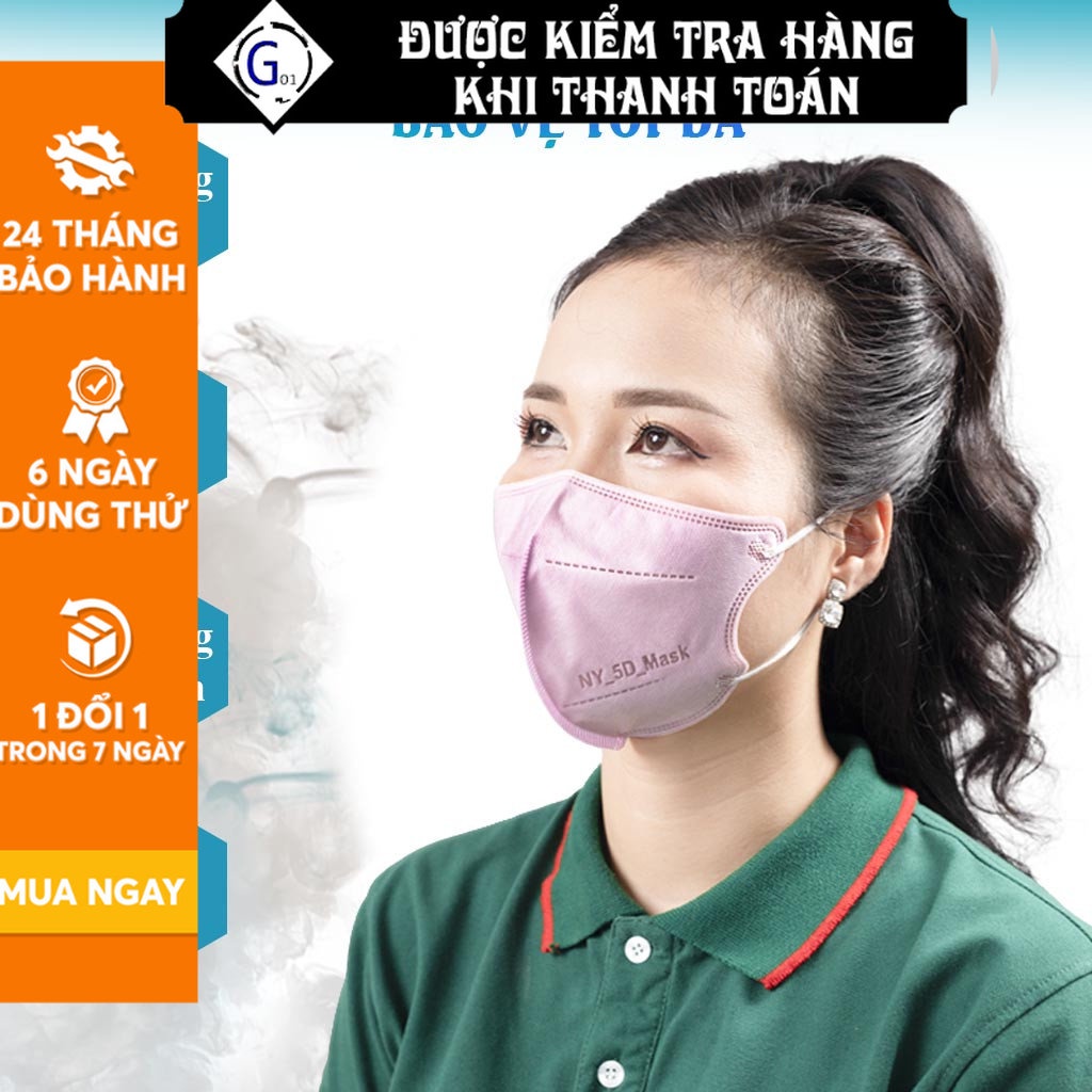 Hộp khẩu trang 5d 100 chiếc G01 thiết kế thông minh ôm sát khuôn mặt như sao Hàn, 3 lớp vải không đau tai