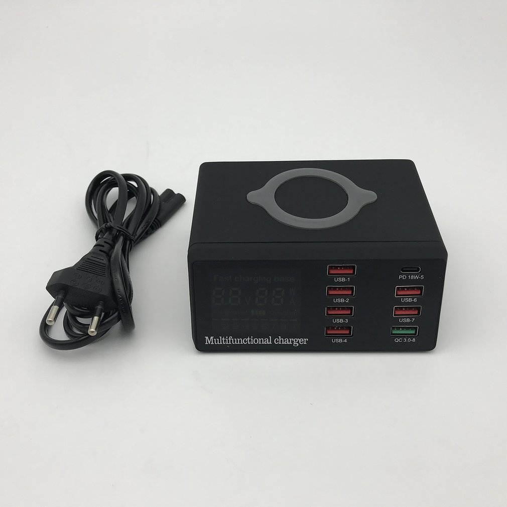 8Port Multi Fast Usb Charger Quick Charge 3.0 Phone Charging Station Led Display Smart Wireless Digital X9 [Q/9]
