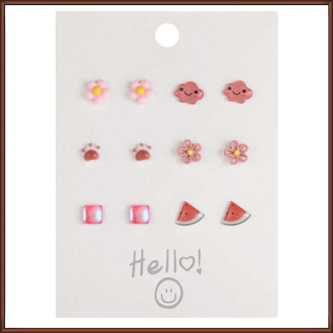 Set 6 / 8 Đôi Bông Tai Hình Hoa / Bướm / Trái Cây Nhiều Màu Sắc Thời Trang Cho Nữ